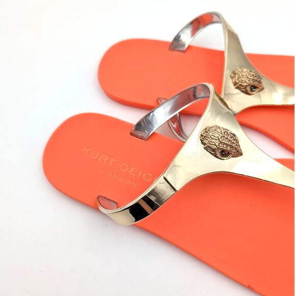 Kurt Geiger Maddison T-Bar Thong Sandals Women's Orange/Gold Size US6.5 EU37 - Picture 10 of 11